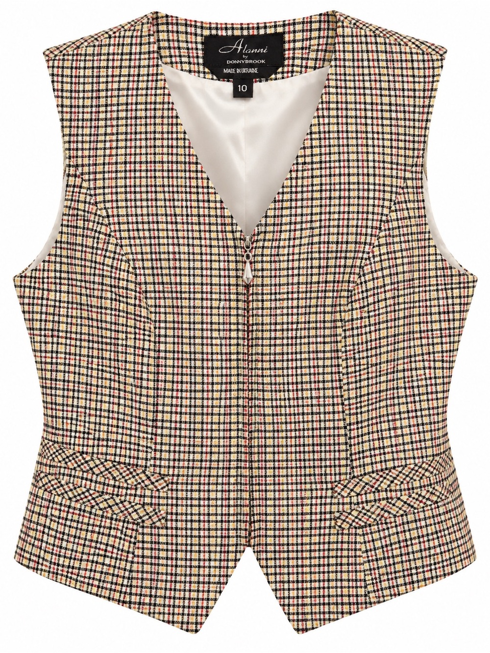 Vintage linen blend plaid vest cream yellow blue plaid red size 10 (medium)